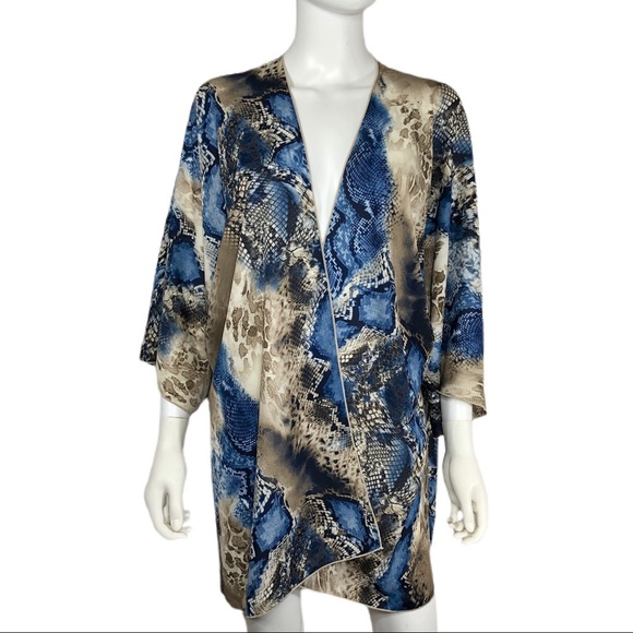 Lovely J Beige & Blue Snake Print Sheer Kimono - Picture 1 of 5